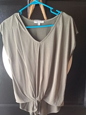 Green Envelope Olive Tie-Front V-Neck Blouse